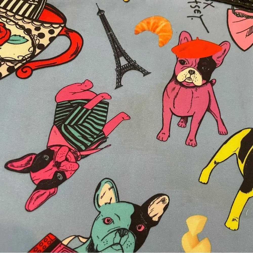 BETSEY JOHNSON French Paris Print Cosmetic Bag French Bulldog Tea Cup Pop Art